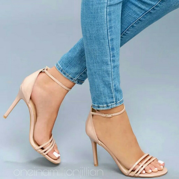 💝HP💝 Lulus "Iva" Nude Patent Ankle Strap Heels - Picture 1 of 6